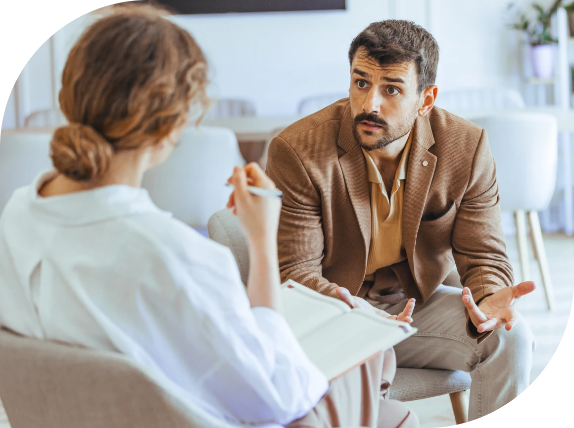 Man and woman in a discussion