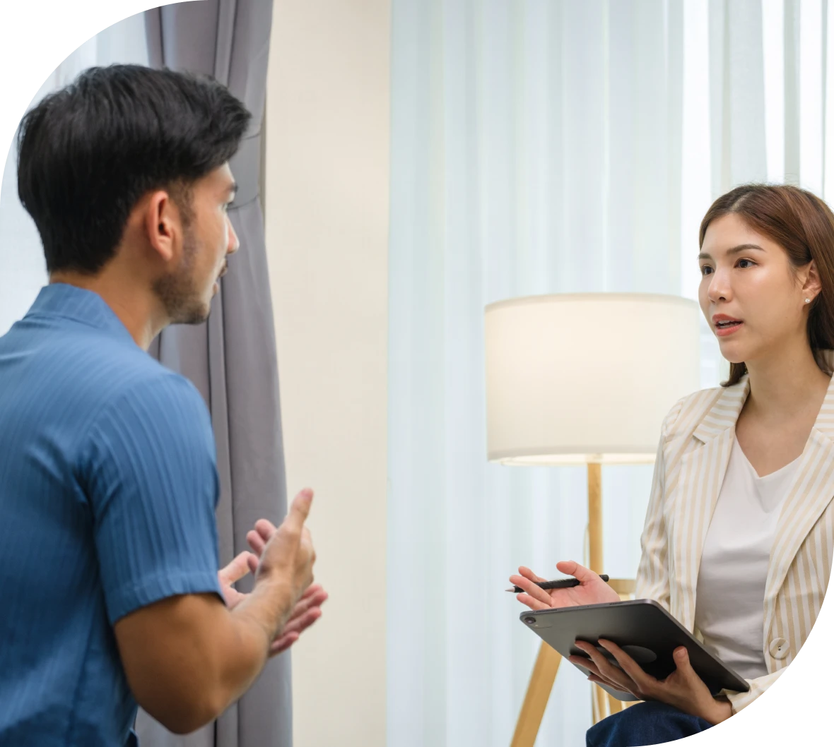 Two people engaged in dialogue